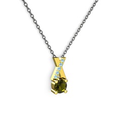 Peridot ve akuamarin 925 ayar altın kaplama gümüş kolye (40 cm gümüş rolo zincir)