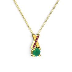Taşlı Daire X kolye - Kök zümrüt ve rodolit garnet 14 ayar altın kolye (40 cm altın rolo zincir) #stdtaj