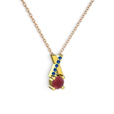Kök yakut ve lab safir 14 ayar altın kolye (40 cm rose altın rolo zincir)