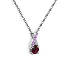 Rodolit garnet ve ametist 18 ayar beyaz altın kolye (40 cm gümüş rolo zincir)