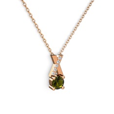Peridot ve beyaz zirkon 18 ayar rose altın kolye (40 cm rose altın rolo zincir)