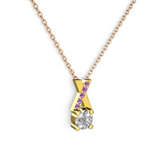 Taşlı Daire X kolye - Swarovski ve ametist 8 ayar altın kolye (40 cm rose altın rolo zincir) #taxflt