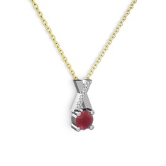 Kök yakut ve swarovski 14 ayar beyaz altın kolye (40 cm gümüş rolo zincir)