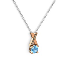 Taşlı Daire X kolye - Akuamarin ve dumanlı kuvars 925 ayar rose altın kaplama gümüş kolye (40 cm beyaz altın rolo zincir) #tde2b6