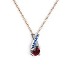 Garnet ve lab safir 14 ayar beyaz altın kolye (40 cm rose altın rolo zincir)