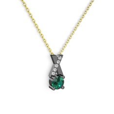 Yeşil kuvars ve swarovski 925 ayar siyah rodyum kaplama gümüş kolye (40 cm gümüş rolo zincir)