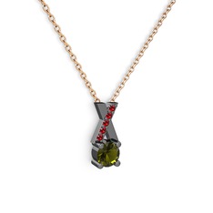 Peridot ve garnet 925 ayar siyah rodyum kaplama gümüş kolye (40 cm rose altın rolo zincir)