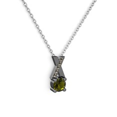 Taşlı Daire X kolye - Peridot ve dumanlı kuvars 925 ayar siyah rodyum kaplama gümüş kolye (40 cm gümüş rolo zincir) #tpl792