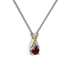 Garnet ve peridot 18 ayar beyaz altın kolye (40 cm gümüş rolo zincir)