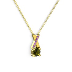 Peridot ve ametist 14 ayar altın kolye (40 cm gümüş rolo zincir)