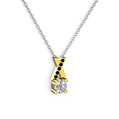 Taşlı Daire X kolye - Swarovski ve siyah zirkon 8 ayar altın kolye (40 cm beyaz altın rolo zincir) #u7rf3k