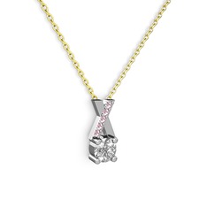 Swarovski ve pembe kuvars 8 ayar beyaz altın kolye (40 cm altın rolo zincir)
