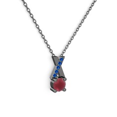 Taşlı Daire X kolye - Kök yakut ve lab safir 925 ayar siyah rodyum kaplama gümüş kolye (40 cm gümüş rolo zincir) #ueqwk4