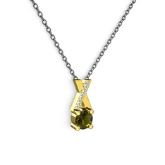 Taşlı Daire X kolye - Peridot ve swarovski 8 ayar altın kolye (40 cm gümüş rolo zincir) #um8f5g