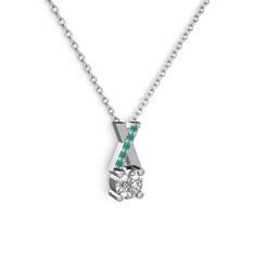 Swarovski ve kök zümrüt 18 ayar beyaz altın kolye (40 cm beyaz altın rolo zincir)