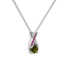 Taşlı Daire X kolye - Peridot ve rodolit garnet 14 ayar beyaz altın kolye (40 cm gümüş rolo zincir) #v69mwa