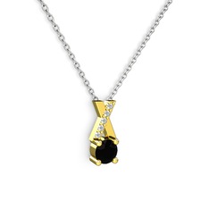 Taşlı Daire X kolye - Siyah zirkon ve pırlanta 18 ayar altın kolye (0.075 karat, 40 cm beyaz altın rolo zincir) #vacnz4