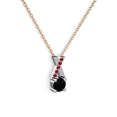 Siyah zirkon ve garnet 925 ayar gümüş kolye (40 cm rose altın rolo zincir)