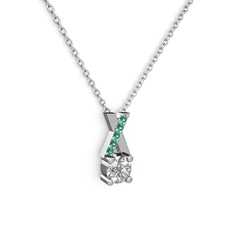 Swarovski ve yeşil kuvars 14 ayar beyaz altın kolye (40 cm beyaz altın rolo zincir)