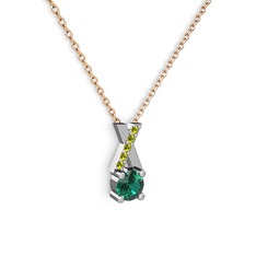Taşlı Daire X kolye - Yeşil kuvars ve peridot 14 ayar beyaz altın kolye (40 cm gümüş rolo zincir) #w4vrey