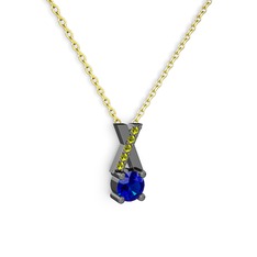 Lab safir ve peridot 925 ayar siyah rodyum kaplama gümüş kolye (40 cm altın rolo zincir)
