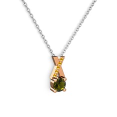 Peridot ve sitrin 18 ayar rose altın kolye (40 cm beyaz altın rolo zincir)