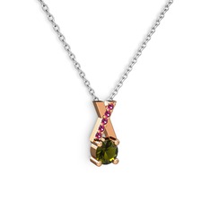 Peridot ve rodolit garnet 18 ayar rose altın kolye (40 cm gümüş rolo zincir)