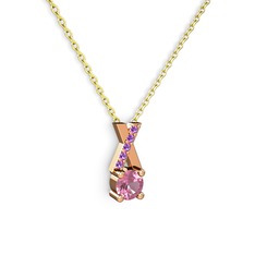 Pembe kuvars ve ametist 925 ayar rose altın kaplama gümüş kolye (40 cm altın rolo zincir)