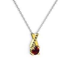 Garnet ve dumanlı kuvars 18 ayar altın kolye (40 cm beyaz altın rolo zincir)