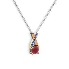 Taşlı Daire X kolye - Kök yakut ve lab safir 8 ayar rose altın kolye (40 cm gümüş rolo zincir) #wxuuep