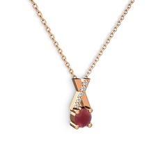 Kök yakut ve pırlanta 18 ayar rose altın kolye (0.075 karat, 40 cm gümüş rolo zincir)