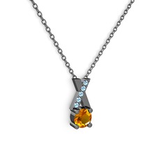 Taşlı Daire X kolye - Sitrin ve akuamarin 925 ayar siyah rodyum kaplama gümüş kolye (40 cm gümüş rolo zincir) #x1vtje