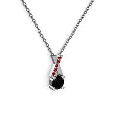 Taşlı Daire X kolye - Siyah zirkon ve garnet 925 ayar gümüş kolye (40 cm gümüş rolo zincir) #x81f59