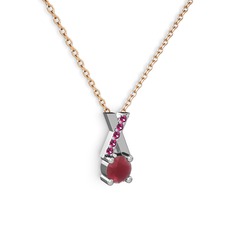 Taşlı Daire X kolye - Kök yakut ve rodolit garnet 925 ayar gümüş kolye (40 cm rose altın rolo zincir) #x91hzu