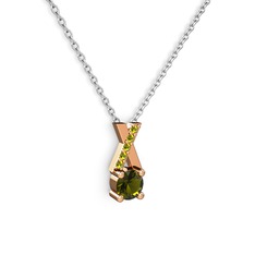 Taşlı Daire X kolye - Peridot 8 ayar rose altın kolye (40 cm gümüş rolo zincir) #xffbz1