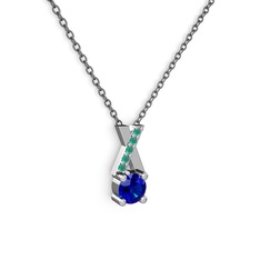 Taşlı Daire X kolye - Lab safir ve kök zümrüt 8 ayar beyaz altın kolye (40 cm gümüş rolo zincir) #xgdfta