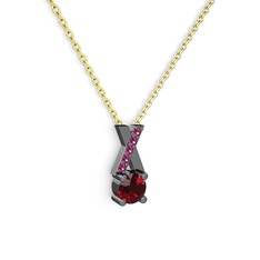 Taşlı Daire X kolye - Garnet ve rodolit garnet 925 ayar siyah rodyum kaplama gümüş kolye (40 cm gümüş rolo zincir) #xgz5u6