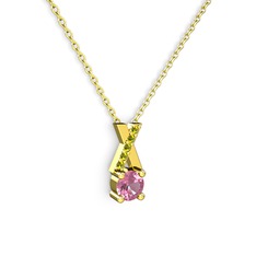 Pembe kuvars ve peridot 8 ayar altın kolye (40 cm altın rolo zincir)