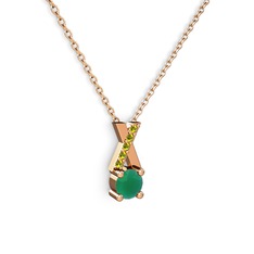 Taşlı Daire X kolye - Kök zümrüt ve peridot 14 ayar rose altın kolye (40 cm rose altın rolo zincir) #xlfsx3