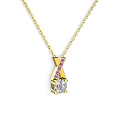 Swarovski ve ametist 14 ayar altın kolye (40 cm gümüş rolo zincir)