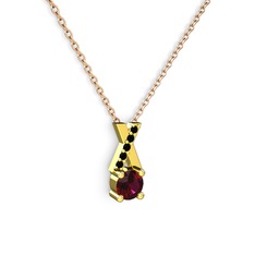 Taşlı Daire X kolye - Rodolit garnet ve siyah zirkon 14 ayar altın kolye (40 cm rose altın rolo zincir) #xrnqgg