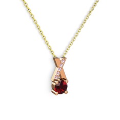 Garnet ve pembe kuvars 8 ayar rose altın kolye (40 cm altın rolo zincir)