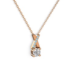 Taşlı Daire X kolye - Swarovski ve akuamarin 18 ayar rose altın kolye (40 cm rose altın rolo zincir) #y35ia8
