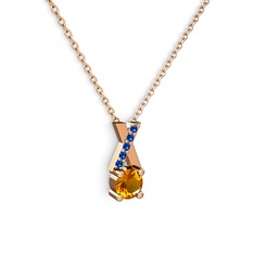 Taşlı Daire X kolye - Sitrin ve lab safir 18 ayar rose altın kolye (40 cm rose altın rolo zincir) #y6k128