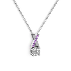 Taşlı Daire X kolye - Swarovski ve ametist 14 ayar beyaz altın kolye (40 cm beyaz altın rolo zincir) #yataw9