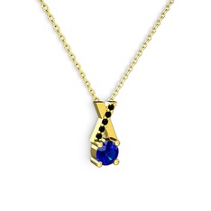 Taşlı Daire X kolye - Lab safir ve siyah zirkon 18 ayar altın kolye (40 cm altın rolo zincir) #yfsy47