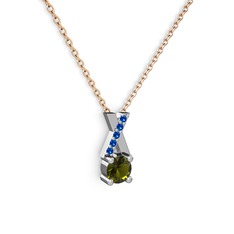 Peridot ve lab safir 925 ayar gümüş kolye (40 cm rose altın rolo zincir)