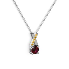 Taşlı Daire X kolye - Rodolit garnet ve sitrin 18 ayar beyaz altın kolye (40 cm beyaz altın rolo zincir) #yif2nu