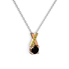Taşlı Daire X kolye - Siyah zirkon ve peridot 925 ayar rose altın kaplama gümüş kolye (40 cm beyaz altın rolo zincir) #yivt2g
