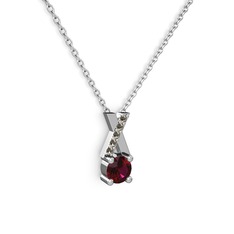 Rodolit garnet ve dumanlı kuvars 18 ayar beyaz altın kolye (40 cm beyaz altın rolo zincir)